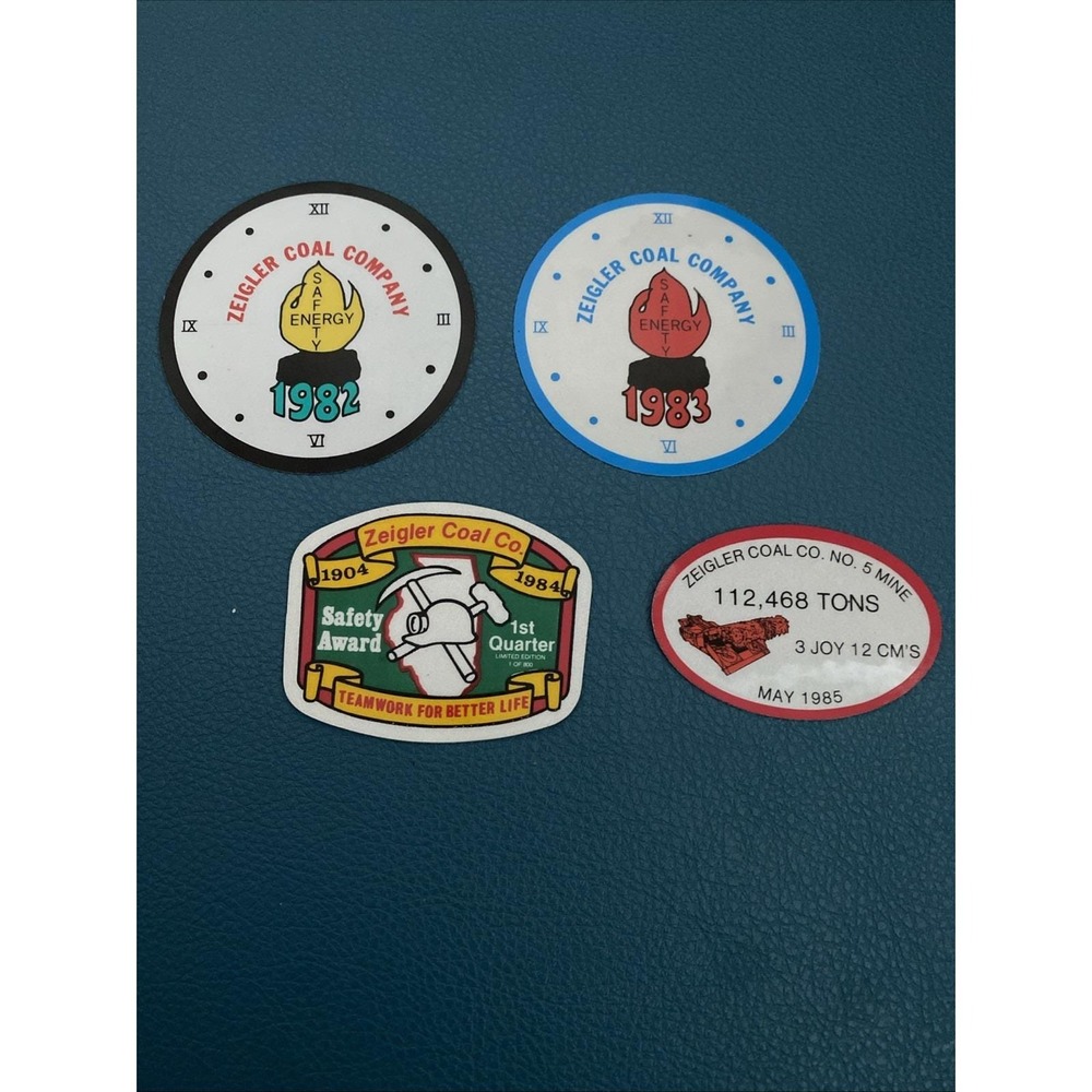 Vintage Zeigler Coal Co Mining Sticker Lot 4 Safety Award Hard Hat Decals